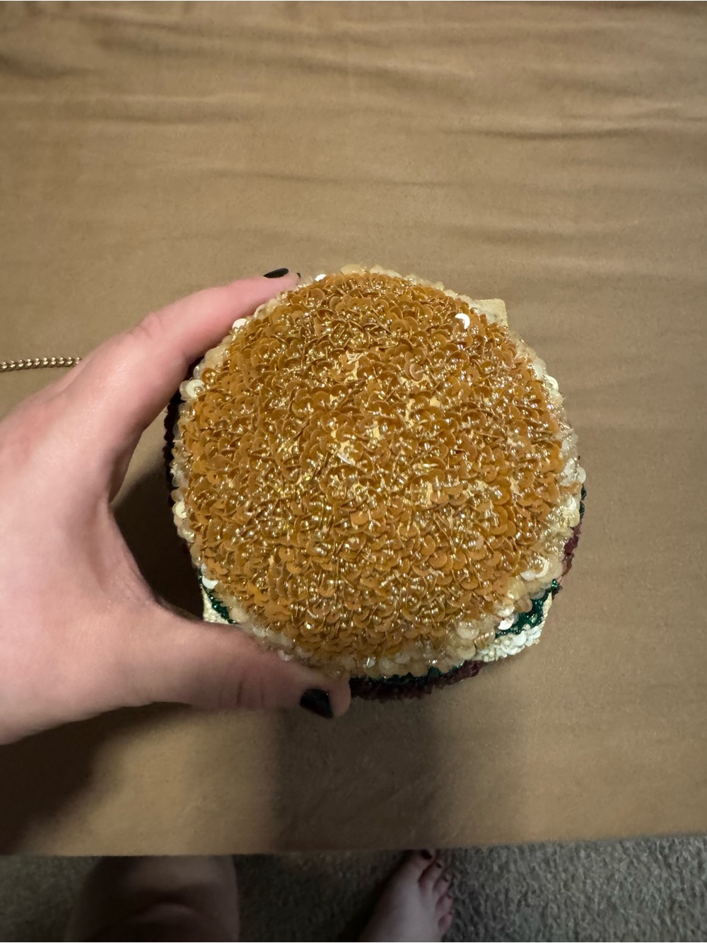 Beaded Hamburger Coin Purse - Novelty Women Accessory in Green, Brown, Gold - Picture 2 of 3